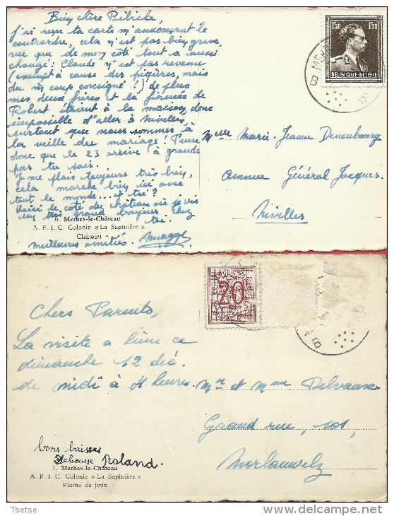 Merbes-le-Château -Colonie " La Sapinière " -2 Cartes Postales-Château Et Plaine De Jeux ( Voir Verso ) - Merbes-le-Chateau