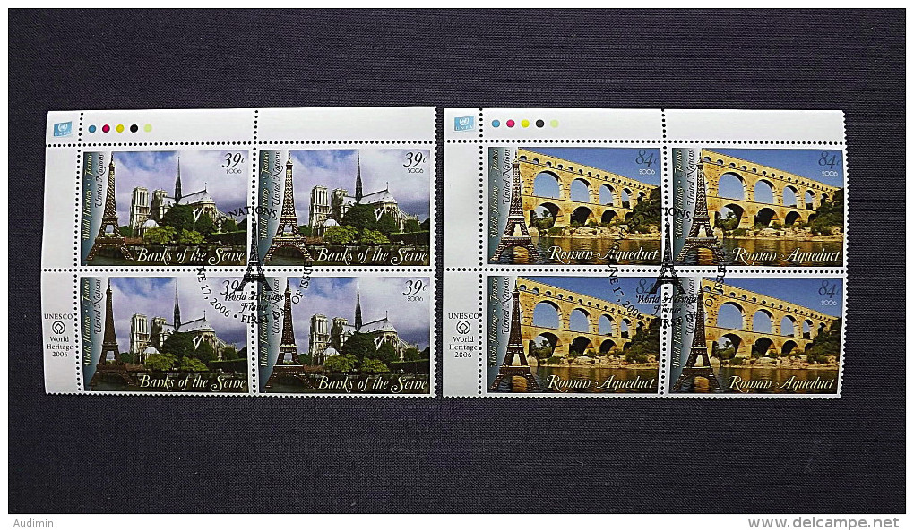 UNO-New York 1022/3 Sc 915/6 Oo/FDC-cancelled EVB ´A´, UNESCO-Welterbe: Frankreich - Oblitérés