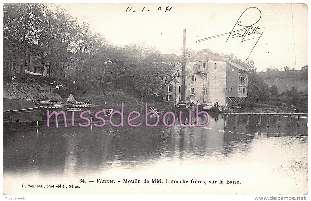 47 - VIANNE - Moulins De MM. Latouche Frères  Sur La Baïse -  1904 -  2 Scans - Autres & Non Classés