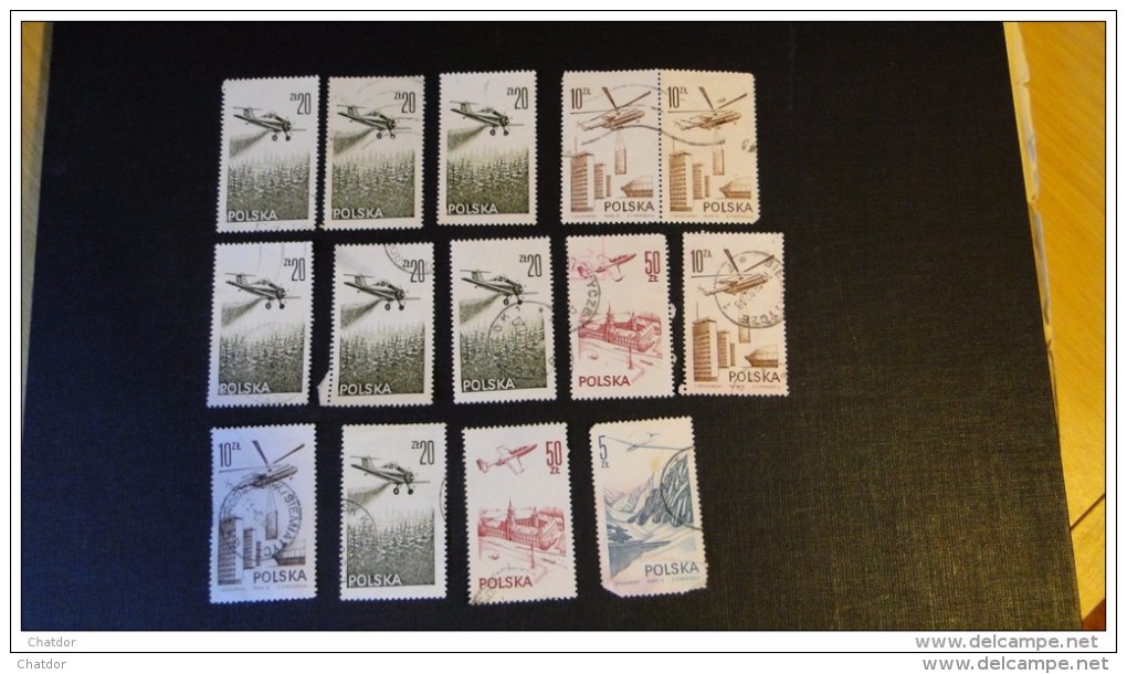 Pologne    Lot De 14 Timbres Poste Aérienne En Double Entre Le   N° 55 Et  58  Oblitérés - Oblitérés