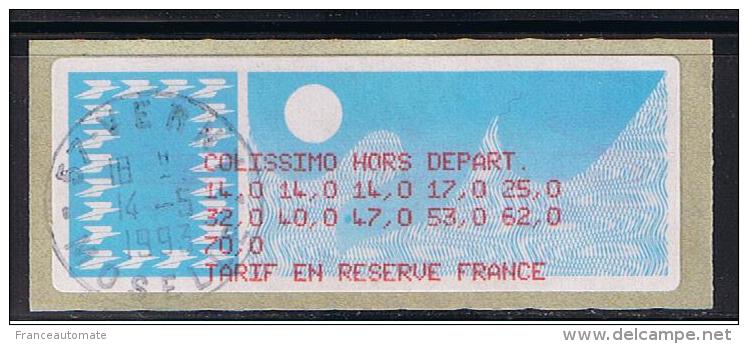 ATM, LISA 1, MONETEL CROUZET ,PAPIER CARRIER, SUPPORT JAUNE, ATM  DE TABLE DE TARIF COLISSIMO HORS DEPT. RESERVE FRANCE - 1985 « Carrier » Paper