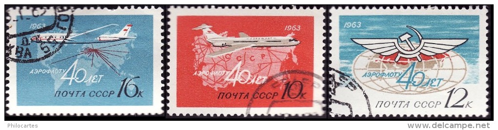 RUSSIE  1963 -  PA 115 (donné) 116 Et 117 - Aeroflot   - Oblitérés - Usati