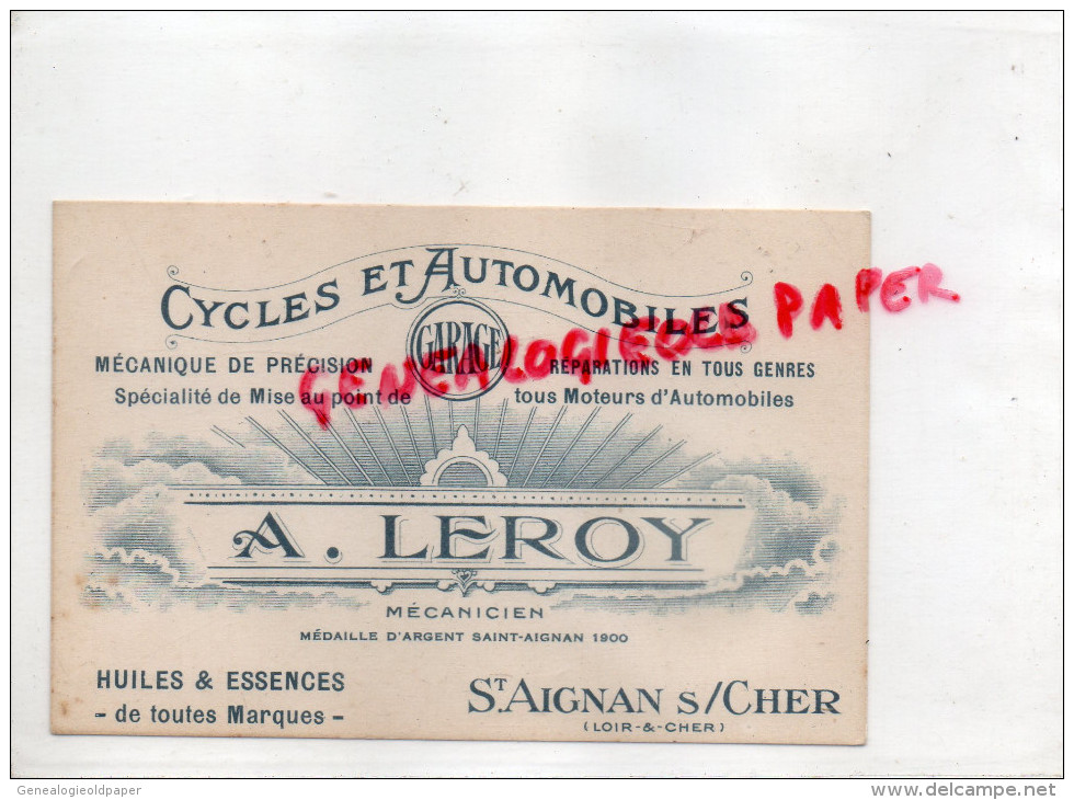 41 - ST SAINT AIGNAN SUR CHER - CYCLES ET AUTOMOBILES- GARAGE A. LEROY- HUILES ESSENCES- MECANIQUE - Transports