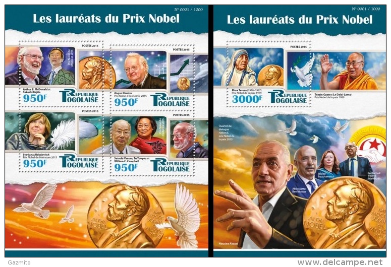 Togo 2015, Nobel Prix, Mother Teresa, Dalai Lama, 4val In BF +BF - Madre Teresa