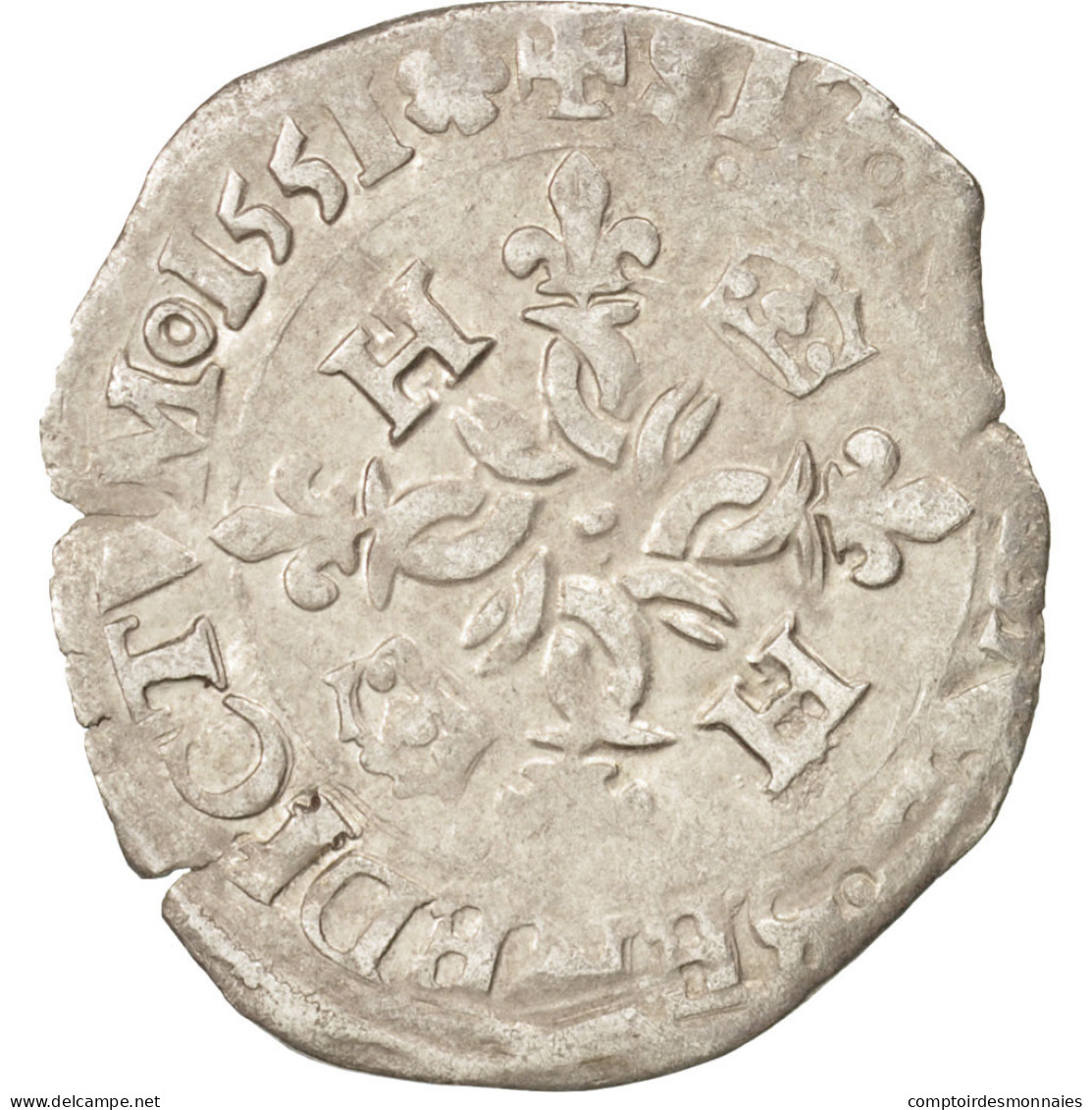 Monnaie, France, Douzain Aux Croissants, 1551, Romans, TB+, Billon, Duplessy:997 - 1547-1559 Henry II