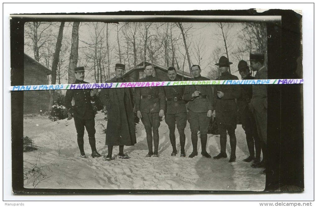 14-18 / 5 PHOTOS / OFFICIERS ET SOUS-OFFICIERS FRANCAIS AVEC DES DOUGHBOYS / 1918 / AEF / AMERICAN EXPEDITIONARY FORCES - Guerra, Militari