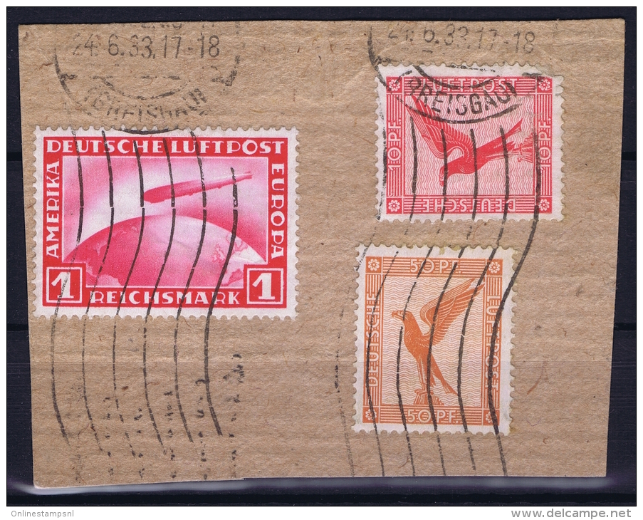 Deutsche Reich Mi Nr 455 + 379 + 381 On Fragment - Airmail & Zeppelin