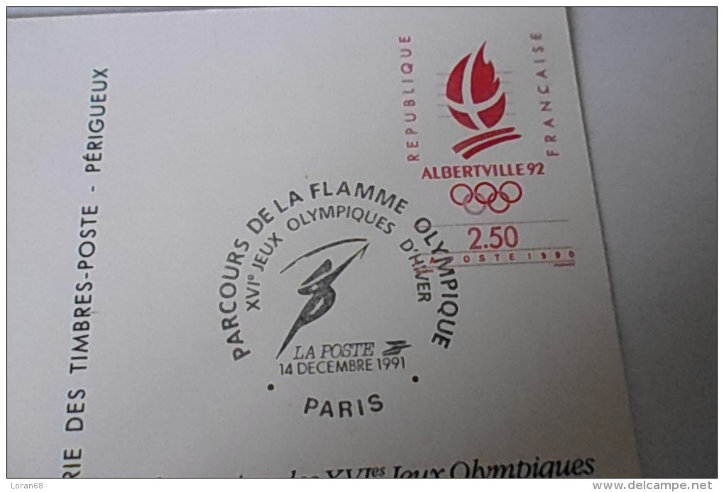 Carte Obl. (lot De 2) Parcours De La Flamme Olympique Paris 14-15/12/1991 - Cachets Provisoires