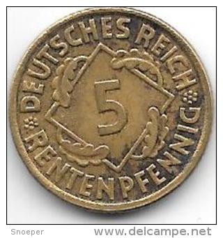 Weimar Rep. 5 Rente Pfennig 1924 J  Km 32  Xf+ !!! Cat Val 28$ - 5 Rentenpfennig & 5 Reichspfennig