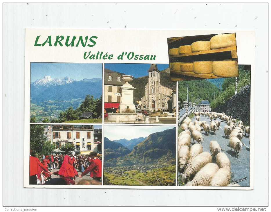 Cp , 64 , LARUNS , Multi Vues , Moutons , Vue Aerienne , écrite , Ed : Thouand N° 642107 - Laruns
