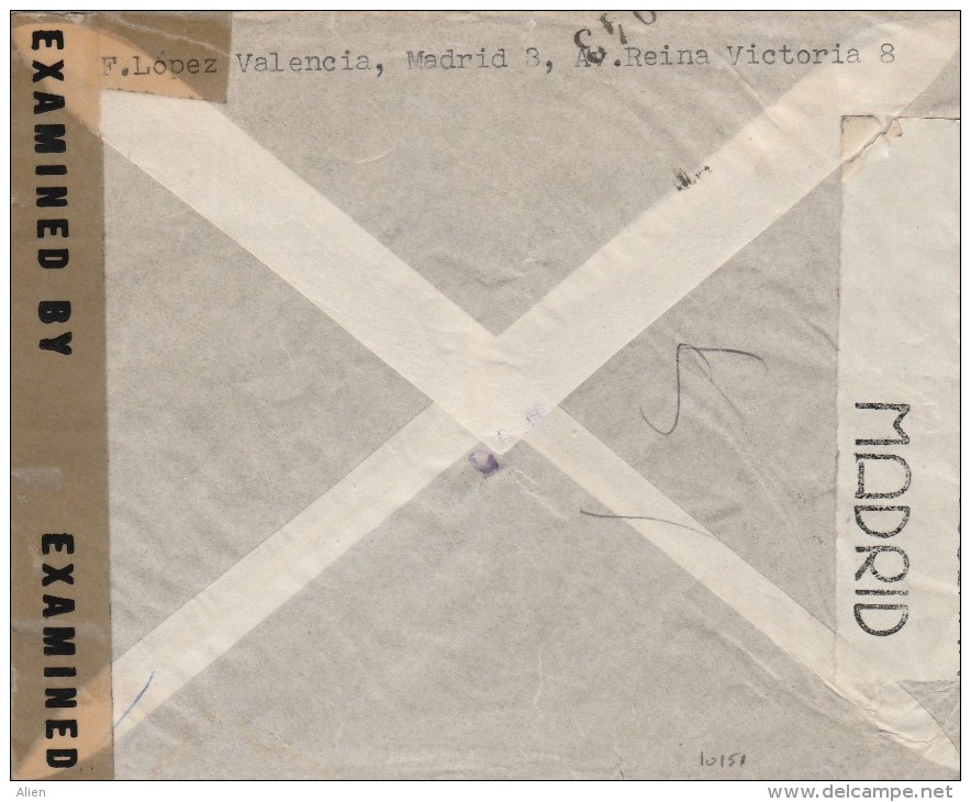 Cover With 70 Ct X 6, 40ct + 5ct From Madrid To New-York 1945 - Censor Madrid And Censor USA "Opened By Examiner". - Nationalists Censor Marks