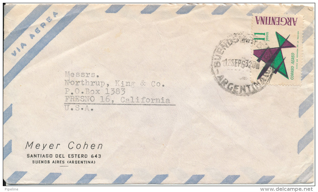 Argentina Air Mail Cover Sent To USA 12-9-1963 Single Franked - Luftpost