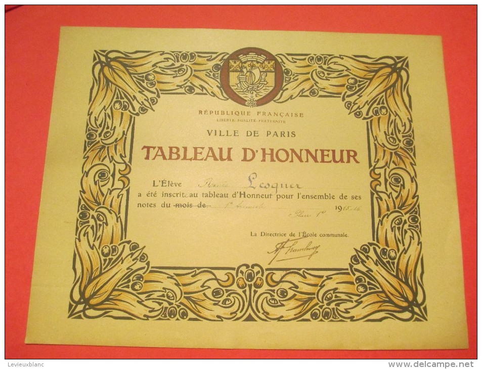 Tableau D´Honneur / RF/ Ville De Paris / Ecole Communale / LESQUER/ 1915   DIP47 - Diplômes & Bulletins Scolaires