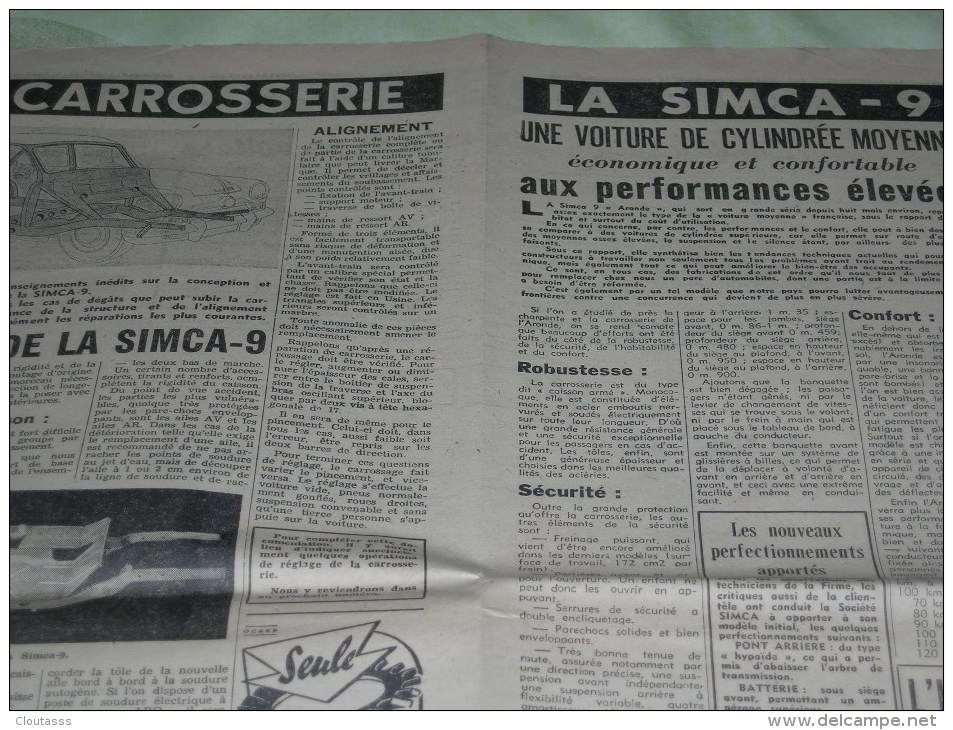 SIMCA 9) SIMCA 9  ARONDE  -CROQUIS, NOTES TECHNIQUES, MONTAGES 43X60 (VIE DES METIERS 1952 - Other Plans