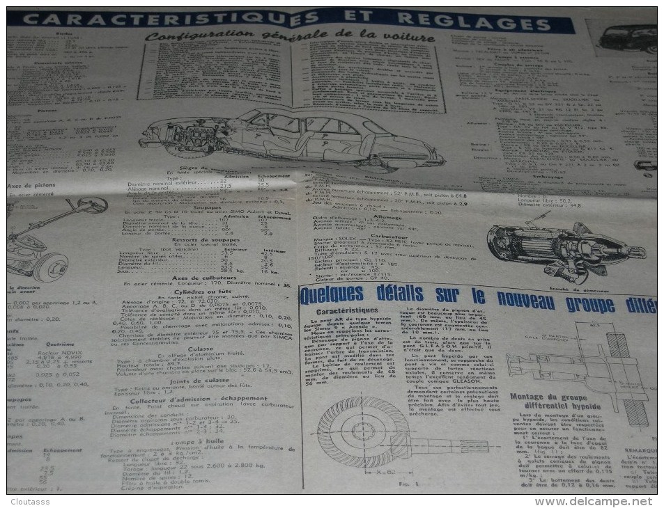 SIMCA 9) SIMCA 9  ARONDE  -CROQUIS, NOTES TECHNIQUES, MONTAGES 43X60 (VIE DES METIERS 1952 - Other Plans