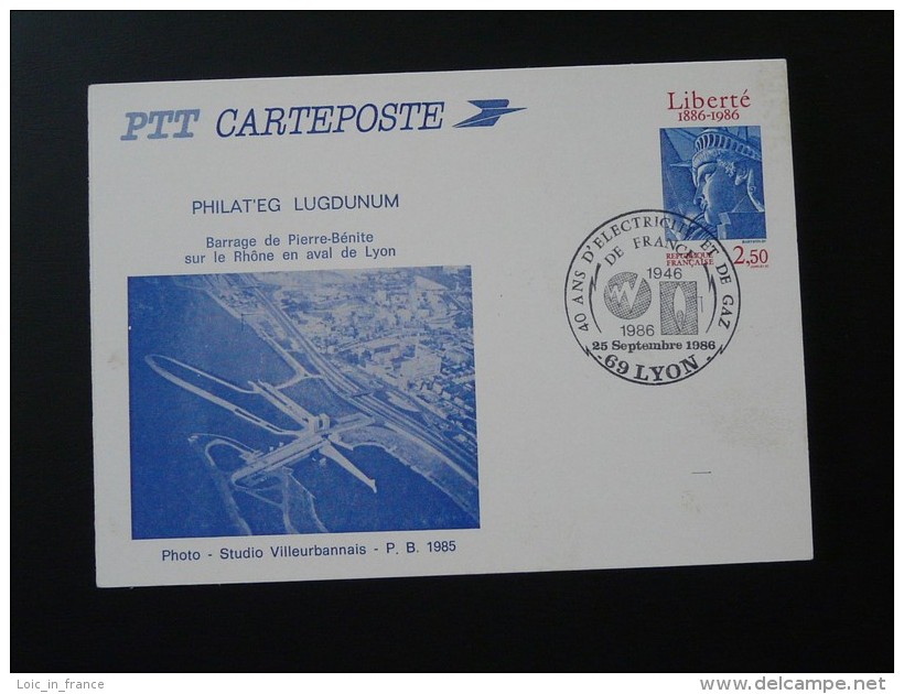 Barrage Dam Electricity 40 Ans EDF Lyon Entier Postal Stationery Card 1986 - Electricity