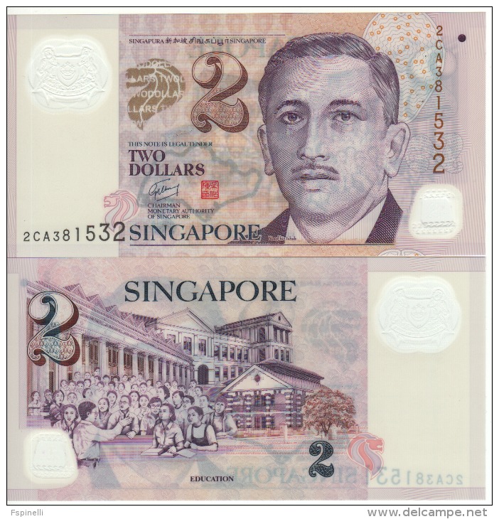 SINGAPORE  $2  Polimer  P46a  No Symbol Below Education On Back    (2005)   UNC - Singapore