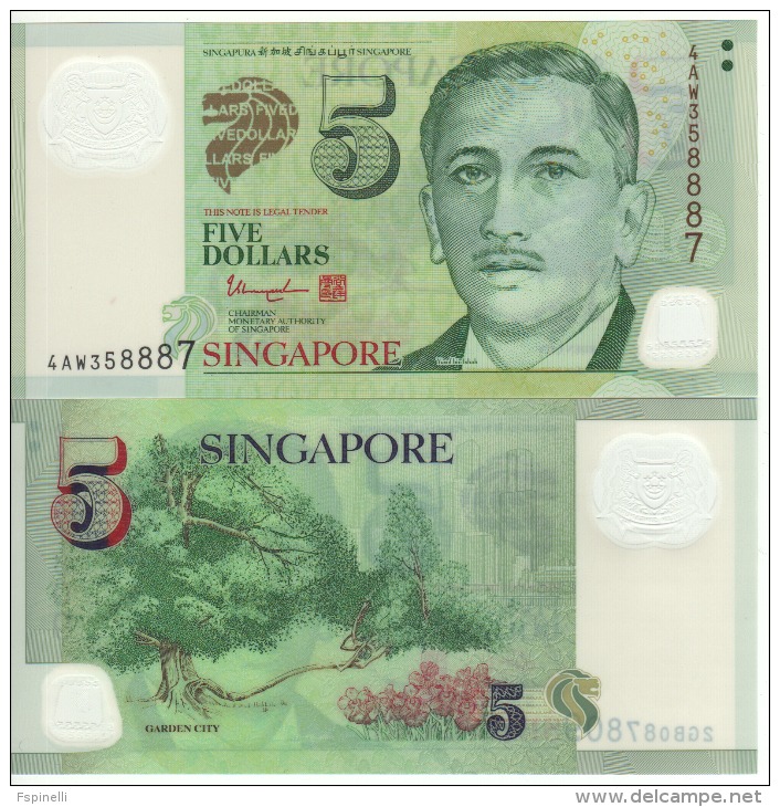 SINGAPORE  $5  Polimer  P47a  No Symbol Below  Garden City On Back  (2005)  UNC - Singapur