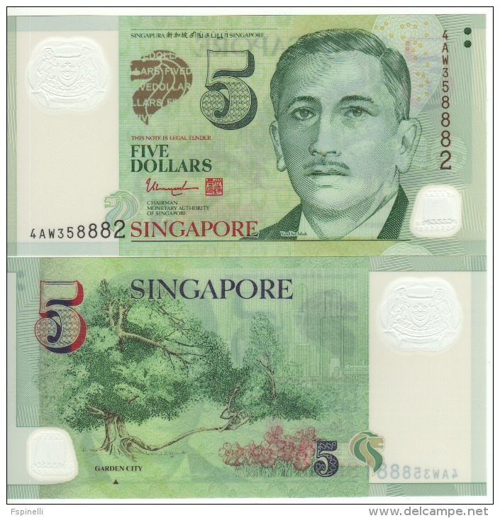 SINGAPORE  $5  Polimer  P47d  One Triangle Below Garden City On Back  UNC - Singapore