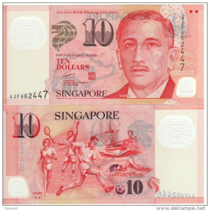 SINGAPORE  $10  Polimer  P48g  Two Diamonds  Below  Sports  On Back  UNC - Singapore
