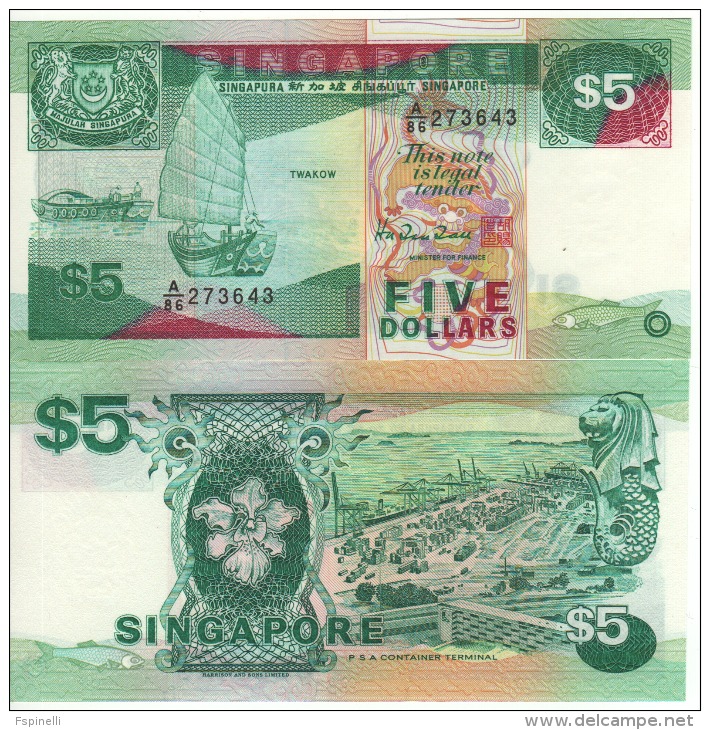 SINGAPORE  $5    P19   ( ND 1989 ) UNC - Singapore