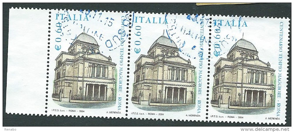 Italia 2004; Tempio Maggiore A Roma . Terzina Con 1 Bordo A Sinistra. - 2001-10: Usati