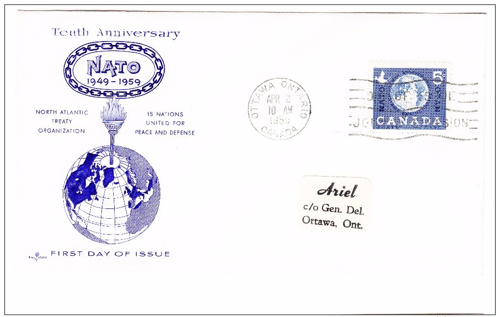 1959 Canada NATO 10th Anniversary 5c First Day Cover - 1952-1960