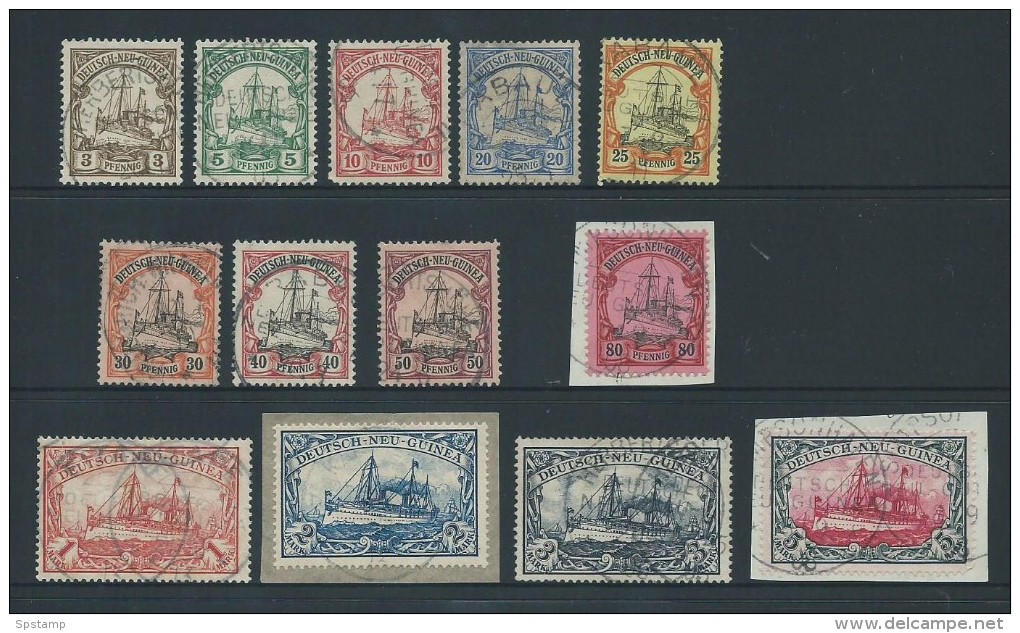 New Guinea German 1901 Kaisers Yacht Set Of 13 FU , 3 On Piece , 2 High Values Expertised - Nouvelle-Guinée