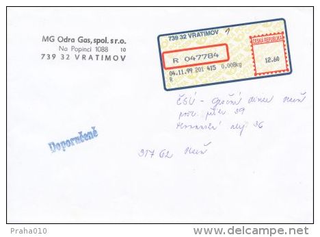 Czech Rep. / APOST (1999) 739 32 VRATIMOV 1 (Post Office Number Is Typed Manually) (R-letter) Tariff: 12,60 CZK (A09111) - Errors, Freaks & Oddities (EFO)