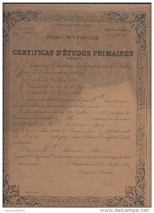 Certificat D´Etudes Primaires/Instruction Publique/Académie De POITIERS/Indre/Toncreniers/1897  DIP71 - Diplome Und Schulzeugnisse