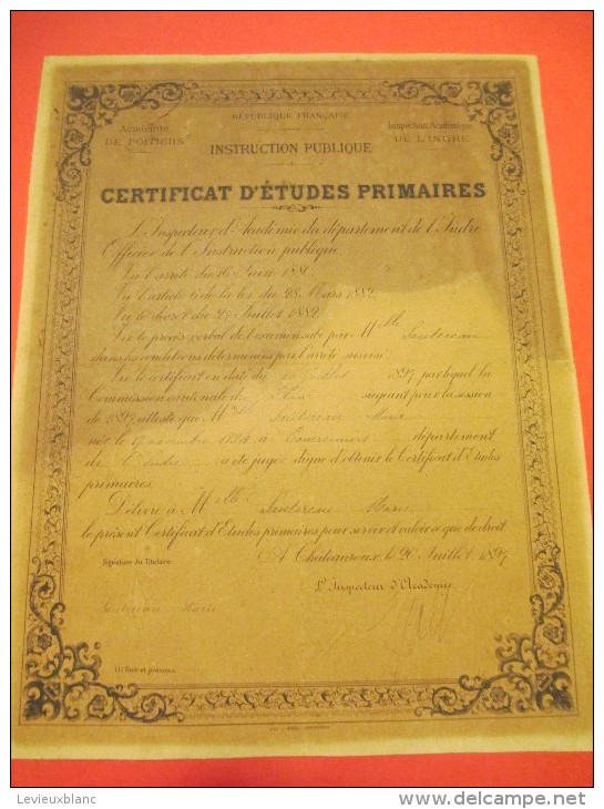 Certificat D´Etudes Primaires/Instruction Publique/Académie De POITIERS/Indre/Toncreniers/1897  DIP71 - Diploma & School Reports