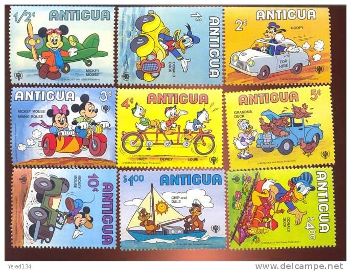 ANTIGUA   562-70  MINT NEVER HINGED SET OF STAMPS OF TRANSPORTATION  DISNEY   #  S-011 - Disney