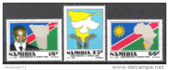Namibia Südwestafrika SWA 1990 Geschichte Unabhängigkeit Persönlichkeiten Politiker Flaggen Fahnen Tauben, Mi. 668-0 ** - Namibia (1990- ...)