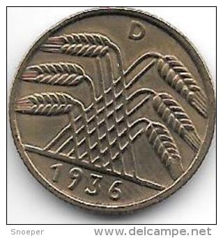 *weimar Rep 5 Pfenng 1936 D Km 39  Vf+ - 5 Rentenpfennig & 5 Reichspfennig