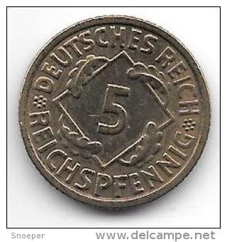 *weimar Rep 5 Pfenng 1936 D Km 39  Vf+ - 5 Rentenpfennig & 5 Reichspfennig