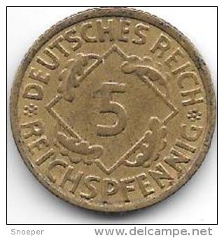 *weimar Rep 5 Pfenng 1936 A Km 39  Xf+ - 5 Rentenpfennig & 5 Reichspfennig