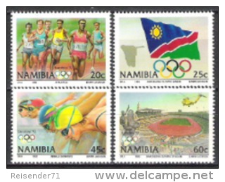 Namibia Südwestafrika SWA 1992 Sport Spiele Olympia Olympics Barcelona Leichathletik Schwimmen Fahnen, Mi. 727-0 ** - Namibia (1990- ...)