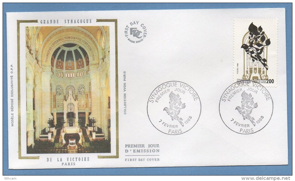 France FDC Silk Soie Synagogue Victoire Paris 1988 N° 2516 - 1980-1989