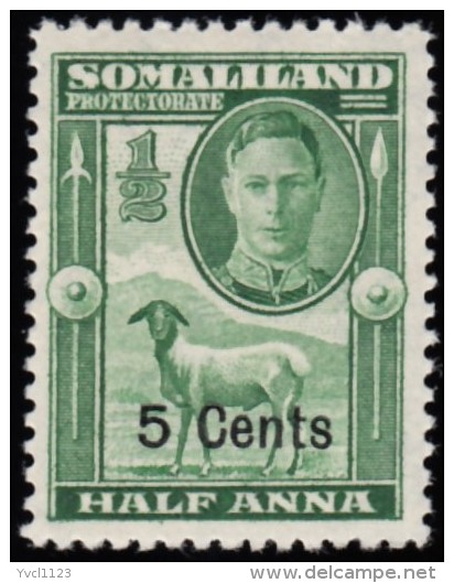 SOMALILAND PROTECTORATE - Scott #116 Blackhead Sheep "Surcharged" / Mint NH Stamp - Somaliland (Protectorate ...-1959)