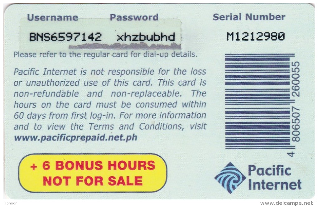 Philippines, 6 Hours, Pacific Internet Card, 2 Scans. - Philippinen