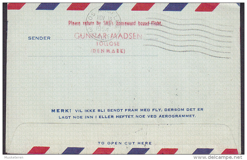 Norway Air Mail Par Avion Luftpost Aerogramme Oslo-Copenhagen-Greenland-Los Angeles 1. Flight Cover 1954 !! (2 Scans) - Briefe U. Dokumente