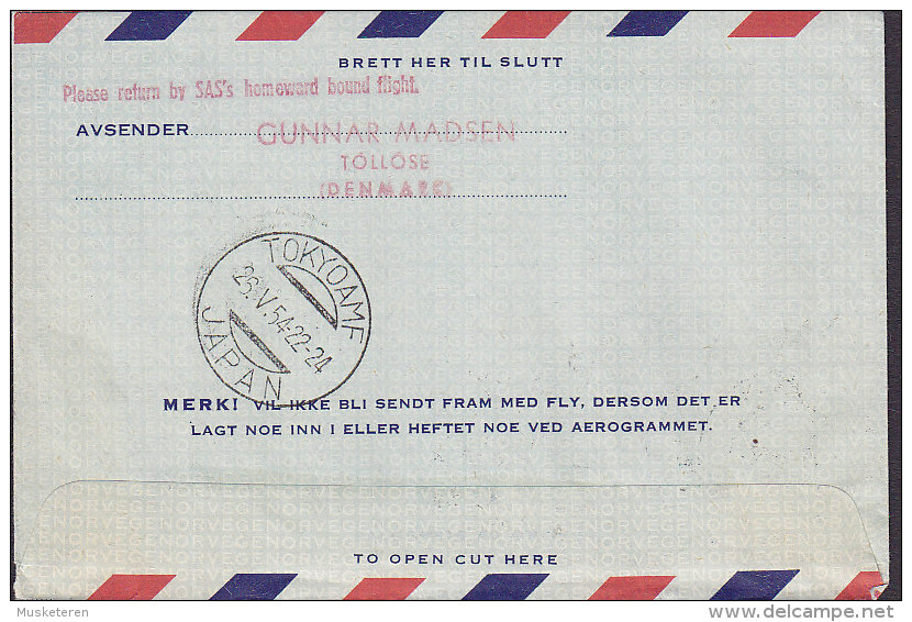 Norway Air Mail Par Avion Luftpost Aerogramme SAS BODØ-FAIRBANKS-TOKIO 1. Flight Cover 1954 !! (2 Scans) - Cartas & Documentos