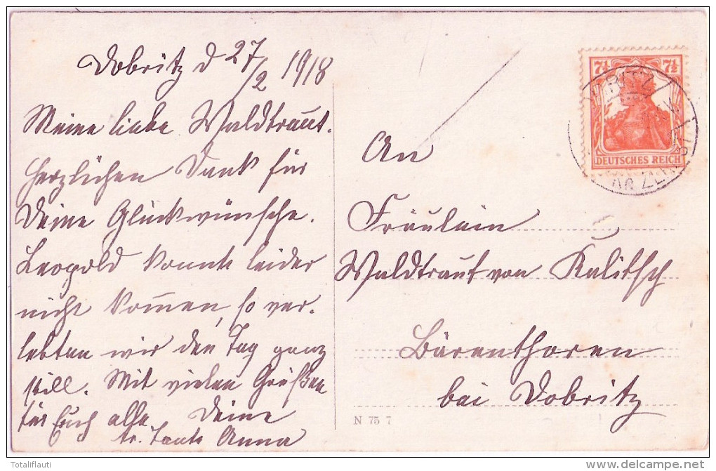 DOBRITZ Zerbst Herrenhaus Autograf Adel Besitzer Von Kahlitsch Deine TreueTante Anna 27.2.1918 Gelaufen - Zerbst