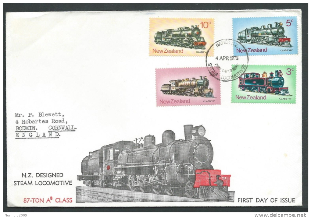 1973 NEW ZEALAND FDC STEAM LOCOMOTIVE NO TIMBRO ARRIVO - V - FDC