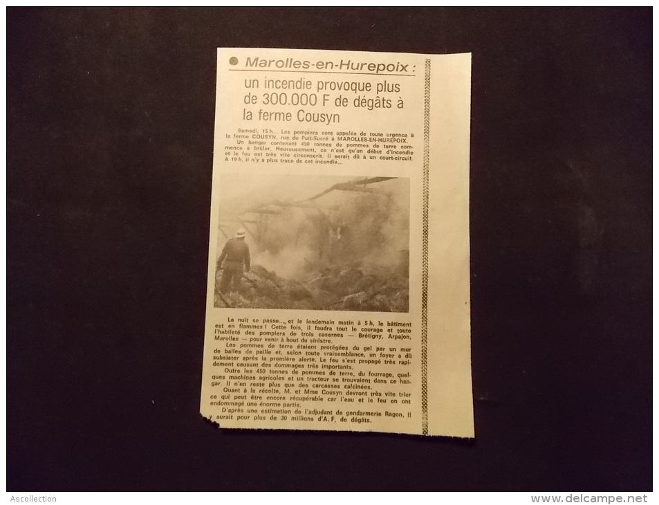 Coupure De Presse Offre Promo Voir Description  Marolles En Hurepoix Incendie Provoque Plus De 30000F De Dégats Cousyn - 1950 - Today