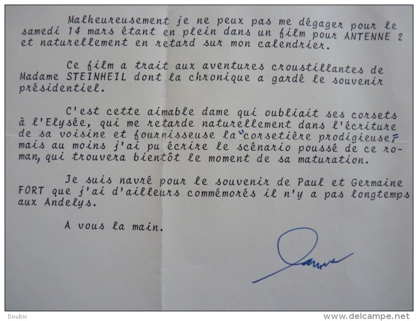 Armand LANOUX (1913-1983) - Ecrivain Académie GONCOURT - AUTOGRAPHE. - Autres & Non Classés