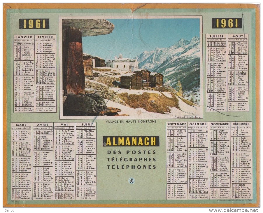 Calendrier - Almanach Des PTT 1961 - Alpes Maritimes, Complet - Grand Format : 1961-70