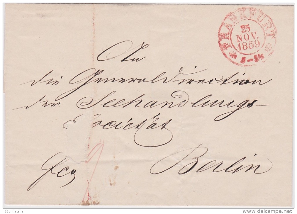 ALLEMAGNE  1859 LETTRE DE FRANKFURT - Prephilately