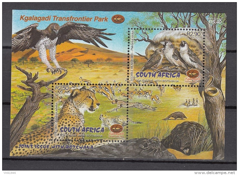 South Africa RSA 2001.2V In Block,birds,vogels,vögel,oiseaux,pajaros,uccelli,aves,jaguar,cheetah,MNH/Postfris(L2031) - Autres & Non Classés