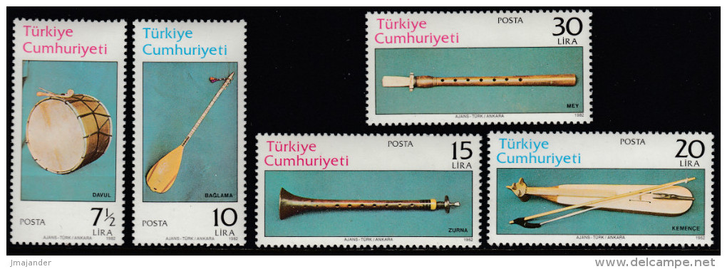Turkey 1982 Musical Instruments. Mi 2618-2622 MNH - Unused Stamps